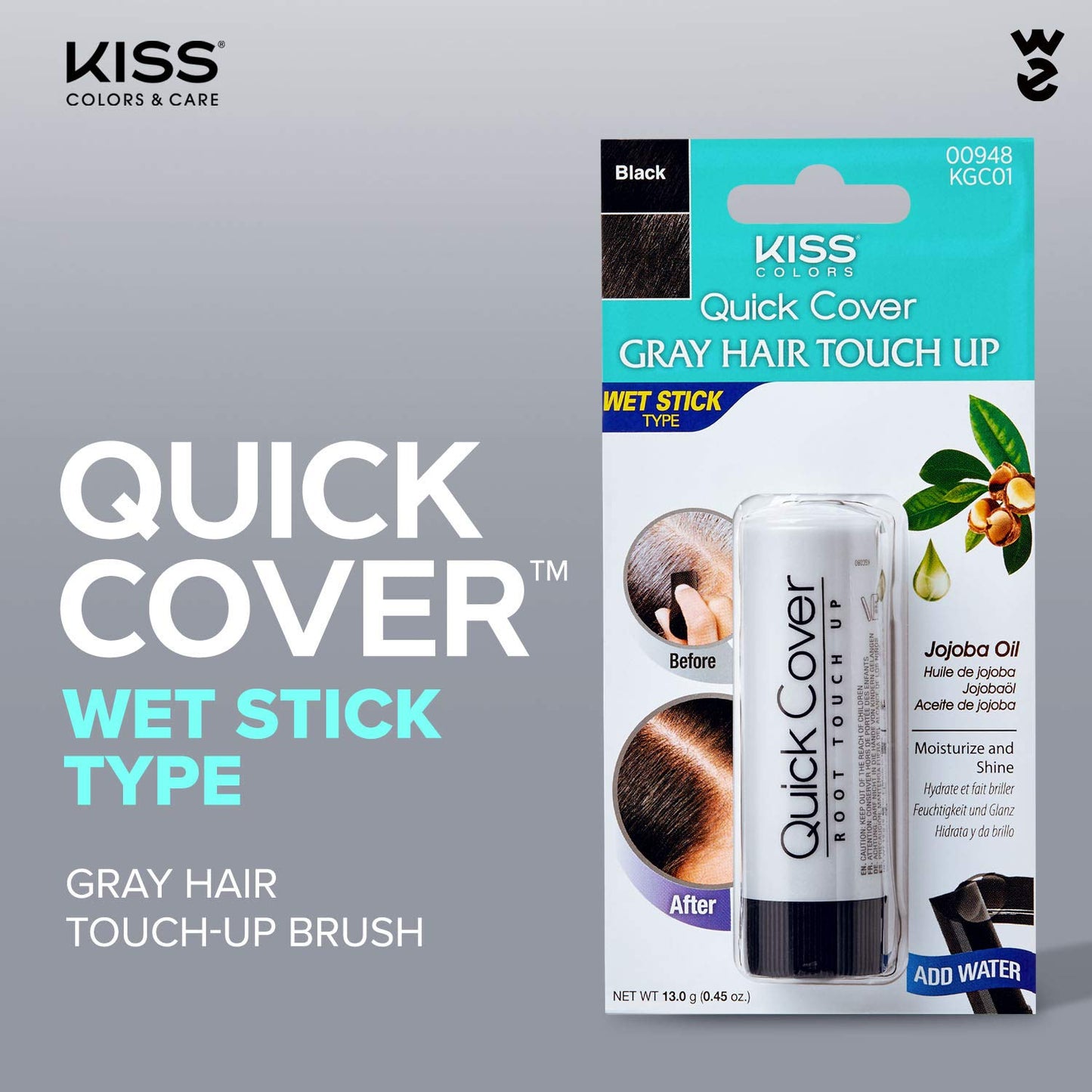 Kiss Quick Cover Gray Hair Touch up Wet Stick Type (2 Pack - Black)