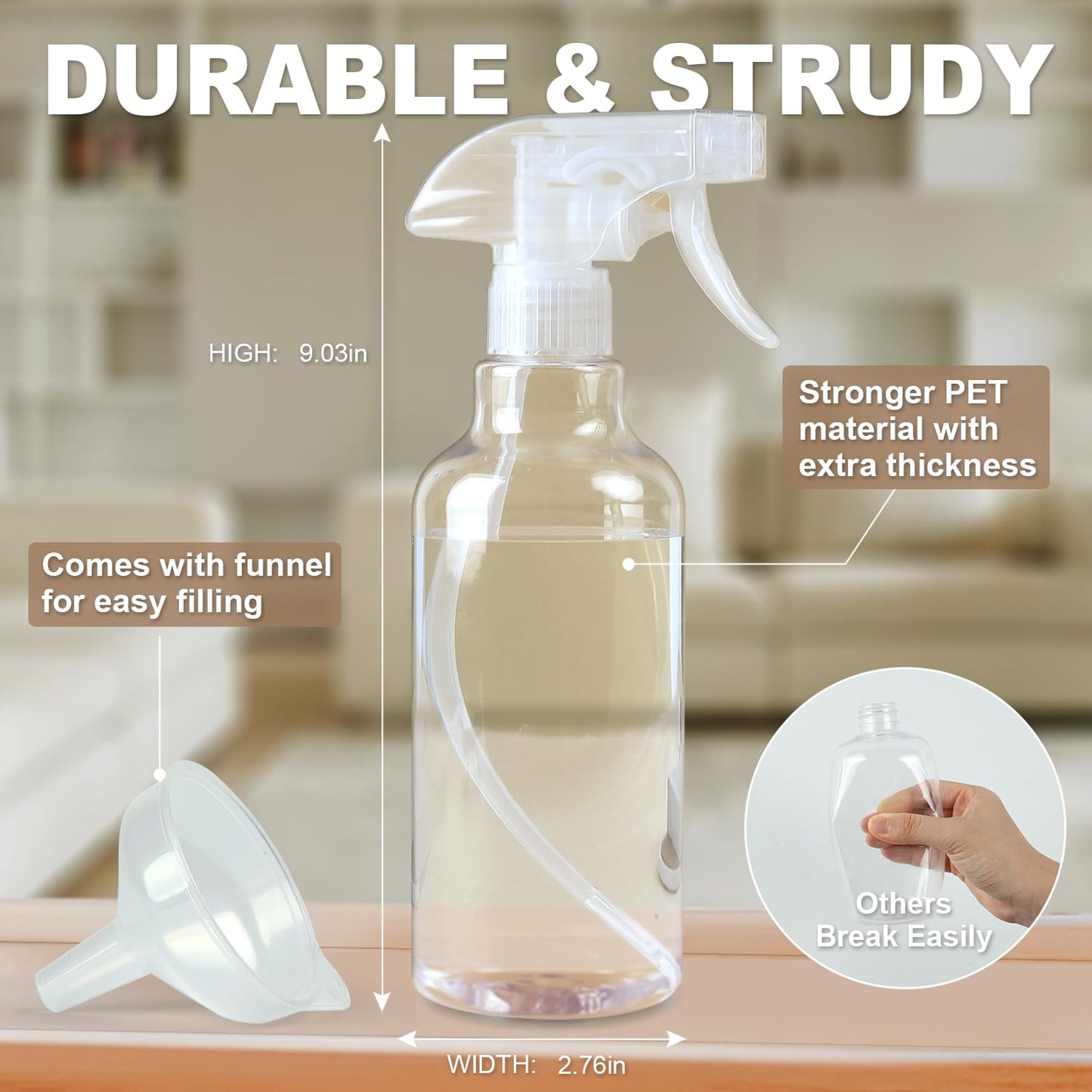 airbee Plastic Spray Bottles (2-Pack, 16.3 Oz) Heavy Duty Spraying, Mist & Stream, Empty Water Sprayer Bottle for Cleaning Solutions, Essential Oils Beauty and Personal Care airbee