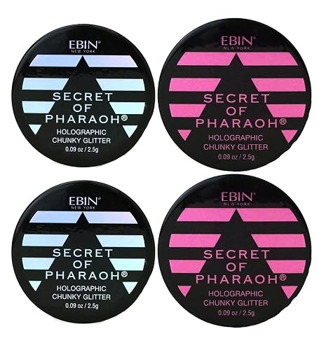 Glitter - Secret of Pharaoh Holographic Chunky Glitter - Moon Goddess and Pink Passion by EBIN NEW YORK Bundle - Shimmering, Iridescent for Face