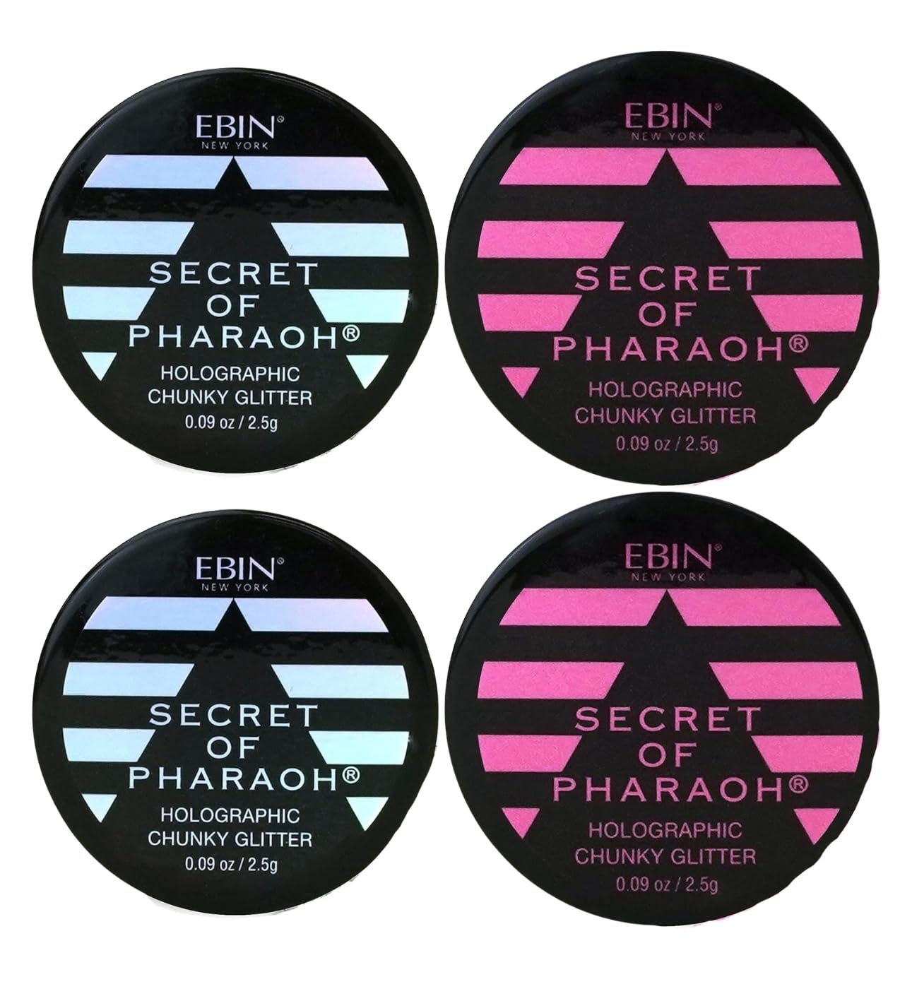 Glitter - Secret of Pharaoh Holographic Chunky Glitter - Moon Goddess and Pink Passion by EBIN NEW YORK Bundle - Shimmering, Iridescent for Face