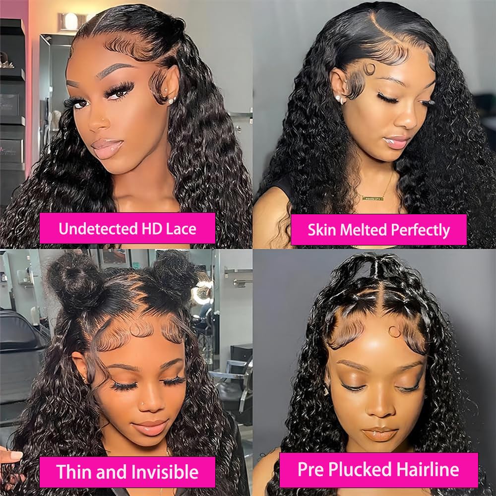 Silinli 200% Density 36 Inch 13x6 Deep Wave Lace Front Wigs Human Hair Curly HD Lace Front Human Hair Wig Pre Plucked 100% Real Human Hair No