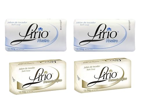 2 Lirio Neutro and 2 Lirio Dermatologico (4 Pack Total) 180 g / 6.35 oz Soap Bars Dermatological Bathing Natural Original Mexican Smooth Soothing