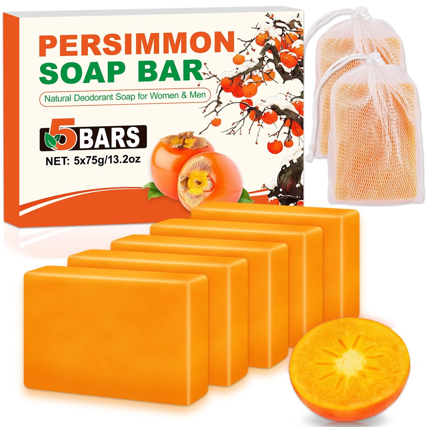NXPPYY 5 Pcs Persimmon Soap for Old People Smell, Persimmon Soap Bar for Body Odor Control, Natural Organic Deodorant Body Wash Soap for Women & Men Beauty and Personal Care NXPPYY Default Title