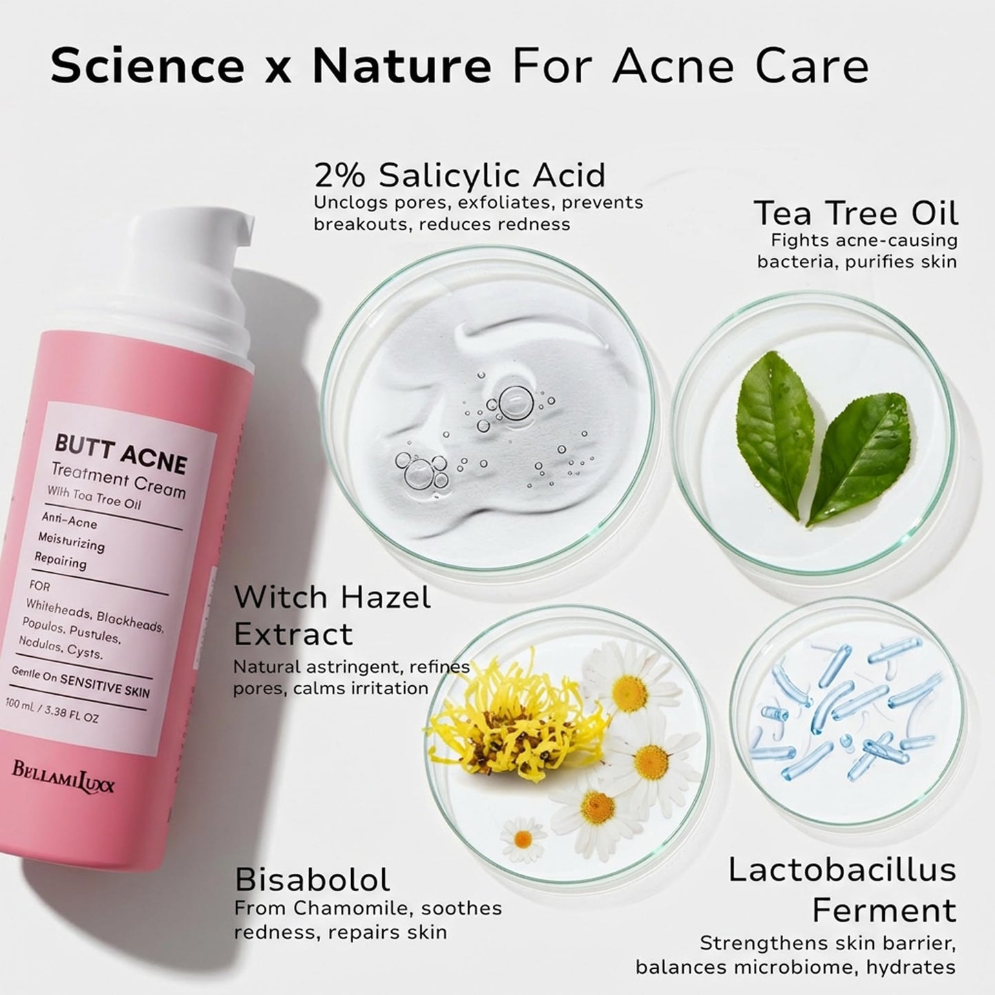 BellamiLuxx Butt Acne Clearing Treatment Cream: Body Acne Treatment for Folliculitis and Pimples on Buttocks, Thighs, and Body with 2% Salicylic Acid Beauty and Personal Care BellamiLuxx