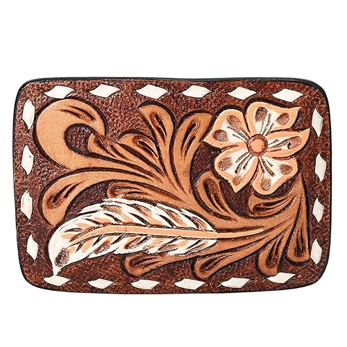 American Darling Floral Hand Carved Painted Belt Buckle Genuine Leather Covered Stylish Brown | Western