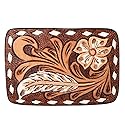 American Darling Floral Hand Carved Painted Belt Buckle Genuine Leather Covered Stylish Brown | Western