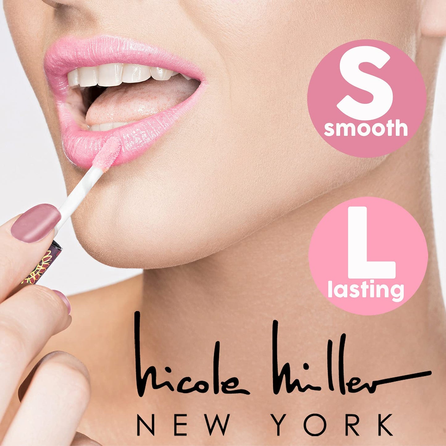 Nicole Miller Lip Gloss Collection Shimmery Glosses for Women and Girls Long Lasting Color Set with Rich Varied Colors, Pink Shimmer, 10 Count (Pack