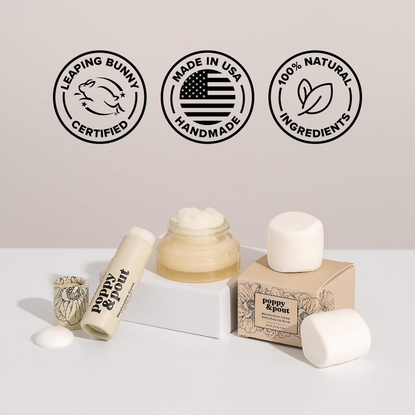 Poppy & Pout Marshmallow Creme Jumbo Lip Balm | All Natural Lip Balms & Moisturizers | Hydrates with Beeswax, Vitamin E, Organic Coconut Oil |