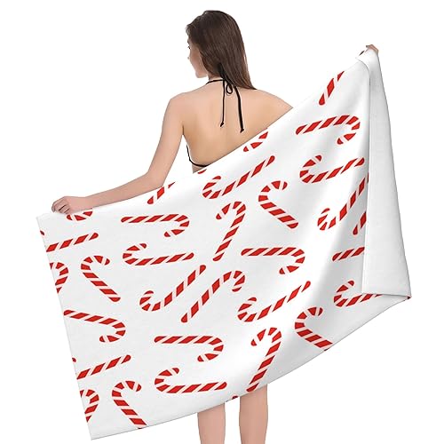 JOOCAR Christmas Candy Cane Beach Towel Microfiber Soft Absorbent Oversized Bath Towel Thin Quick Dry Large Swim Pool Blanket 32x52 Inch for Sports…