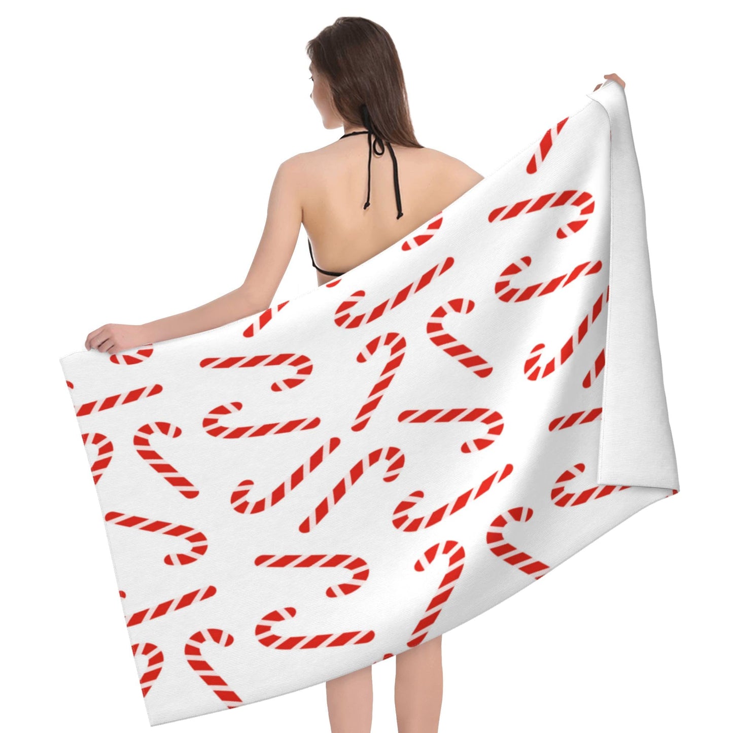 JOOCAR Christmas Candy Cane Beach Towel Microfiber Soft Absorbent Oversized Bath Towel Thin Quick Dry Large Swim Pool Blanket 32x52 Inch for Sports…