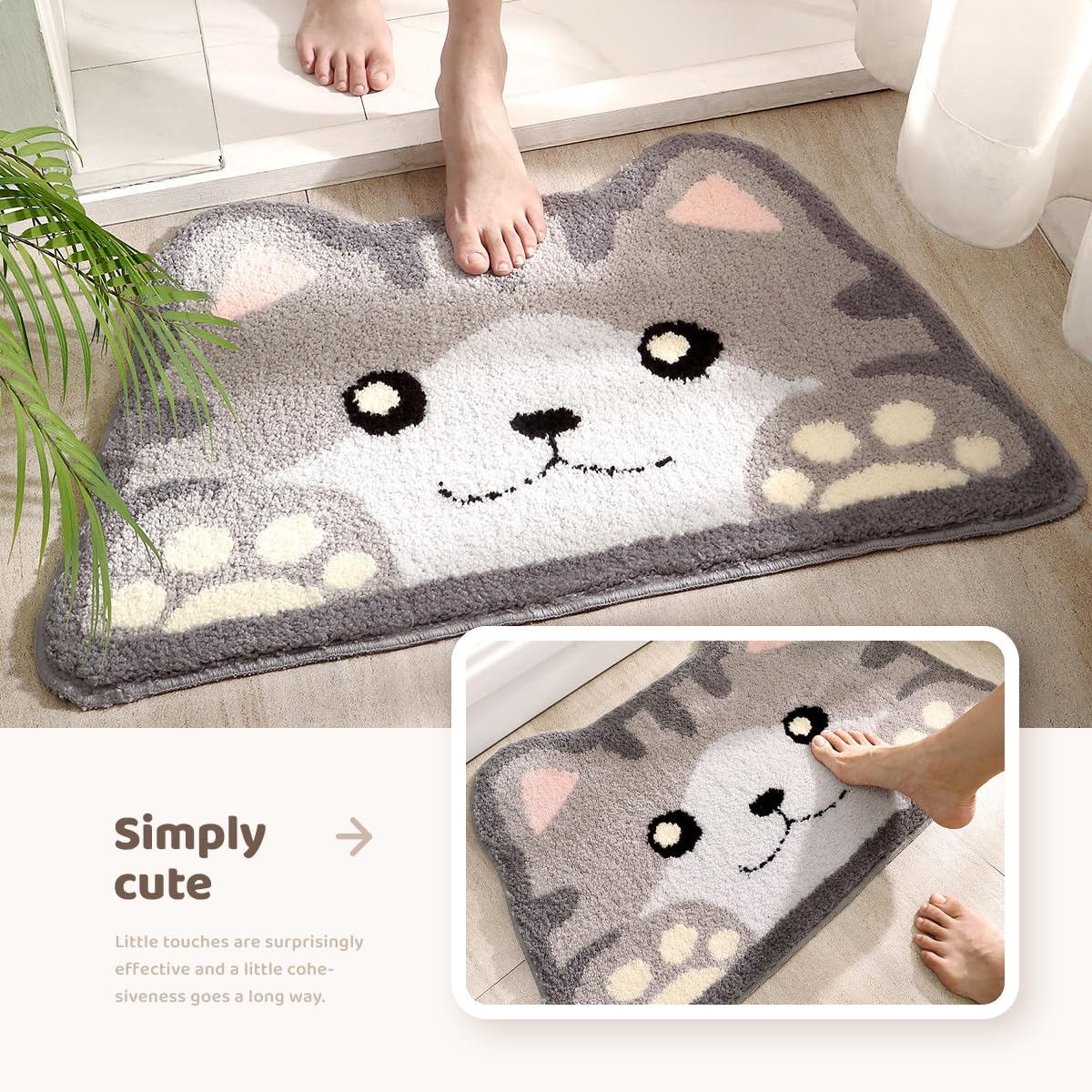Molesun Cute Cat Bath Mat, Plush Microfiber Bathroom Rug Water Absorbent Bath Rug Non-Slip Soft Shower Rug Thick Shaggy Animal Floor Mats, Machine…