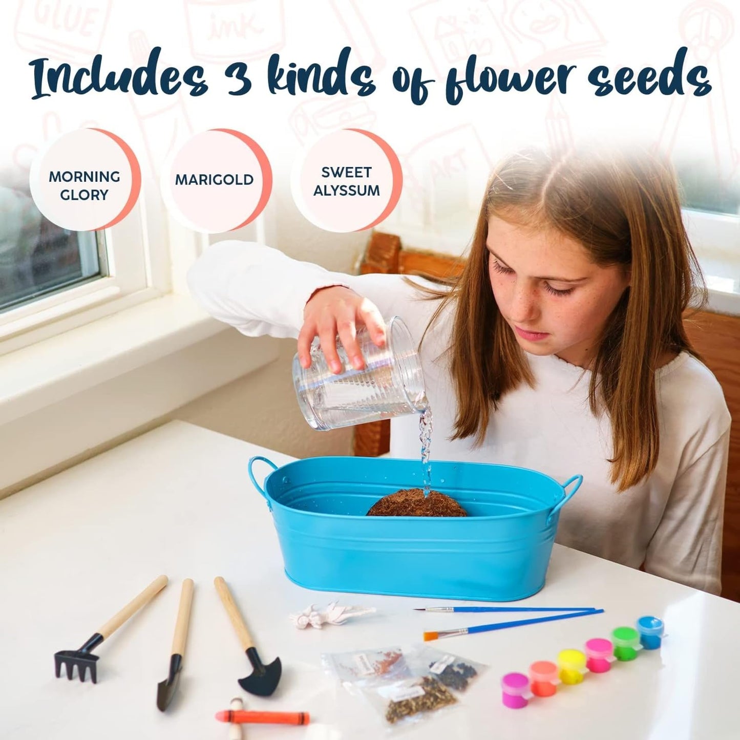 BRYTE Unicorn Terrarium Kit for Kids - Ages 4-12 - Fairy Garden Craft Set with Paint & Fairy Lights - Flower Planting & Grow Kit with Seeds & Tools