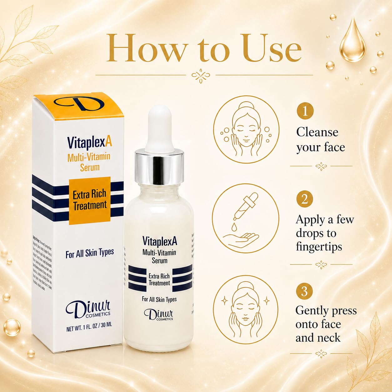 Dinur Cosmetics Vitaplex A Multi-Vitamin Serum Extra Rich Treatment for All Skin Types 1 fl. oz./ 30 ml.