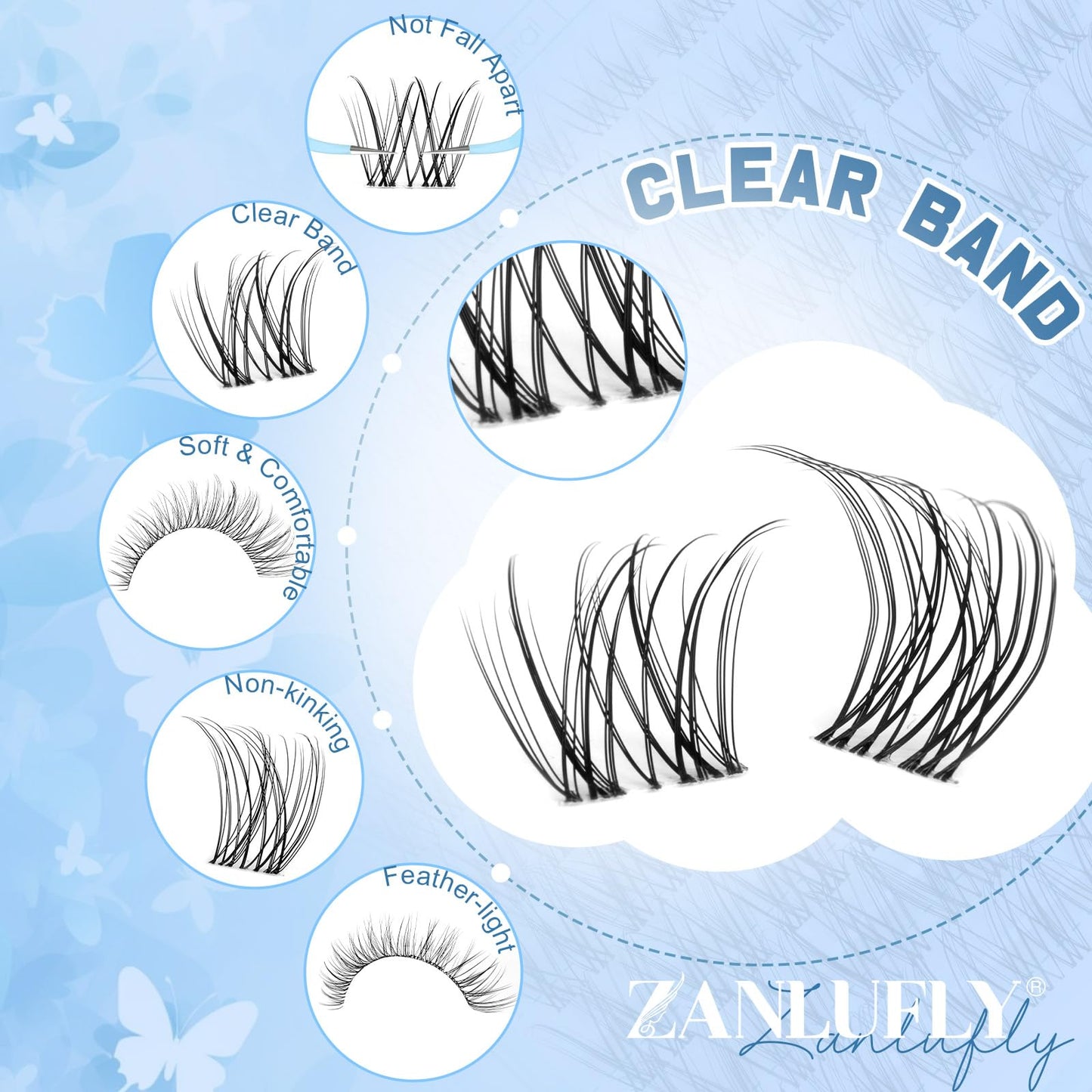 Natural Lash Clusters Kit Invisible Band Eyelash Clusters DIY Lash Extension Kit Wispy Eyelash Extension Kit Clear Band Cluster Lashes with Lash Glue Beauty and Personal Care zanlufly
