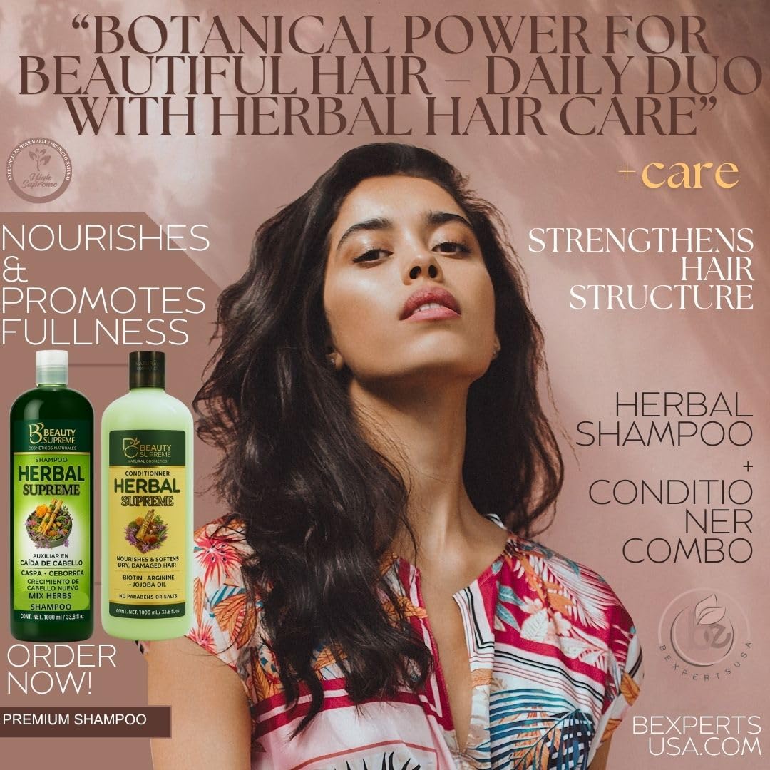Herbal Shampoo + Conditioner Combo,1000 ml(33.8 fl oz)Each-W/Tepezcohuite,Nettle, Aloe Vera (Sábila),Neem, Rosemary,Horsetail & More-Natural Botanical