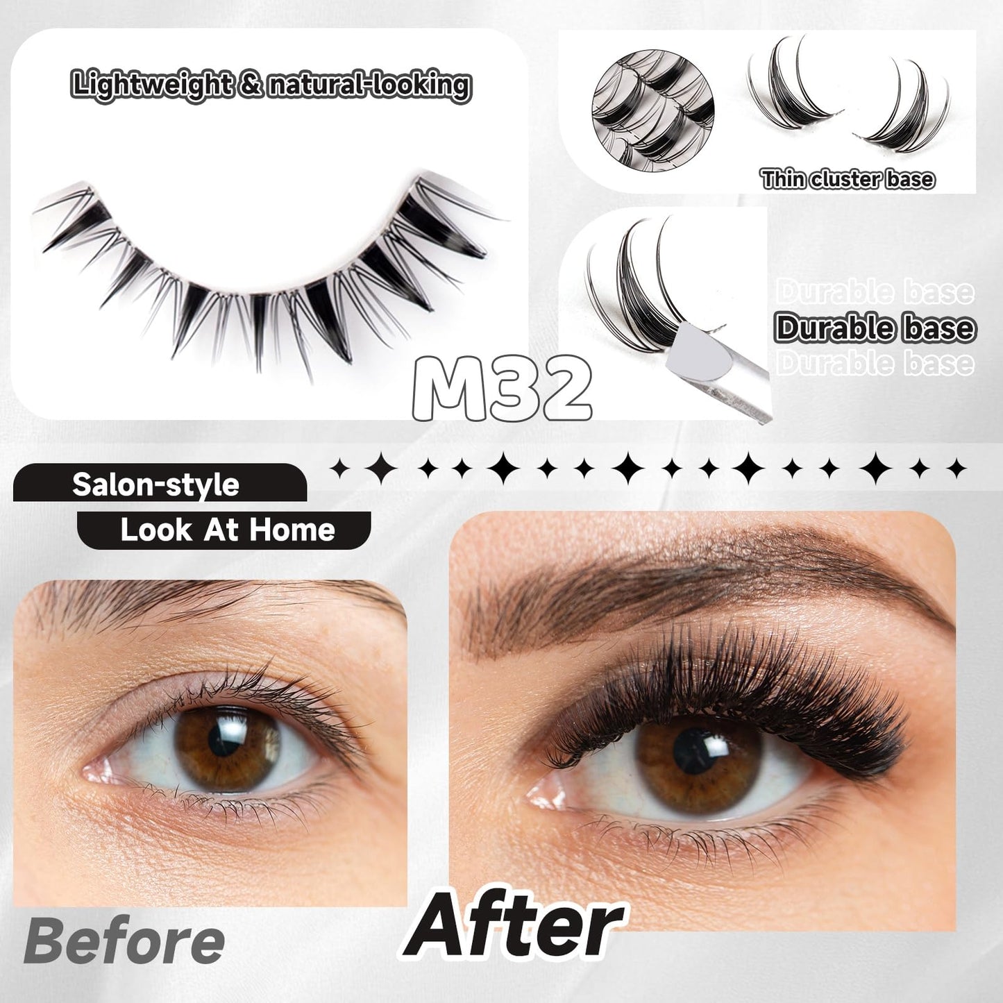 Lash Clusters 154pcs Manga Lash Extension Kit Curly 10-18mm Cluster Eyelash Extensions Natural Lash with Bond and Seal-M32+M34?Spiky+Natural? Beauty and Personal Care Magnetic SL