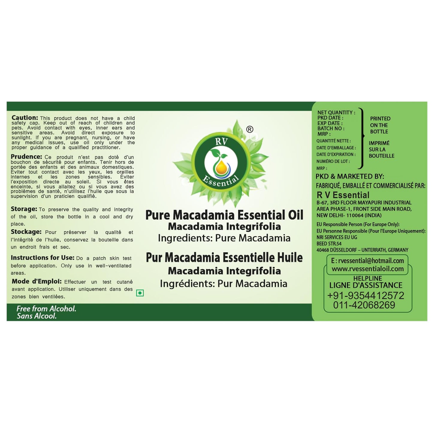 R V Essential Pure Macadamia Essential Oil 300ml (10oz)- Macadamia Integrifolia (100% Pure and Natural Therapeutic Grade) Beauty and Personal Care R V Essential