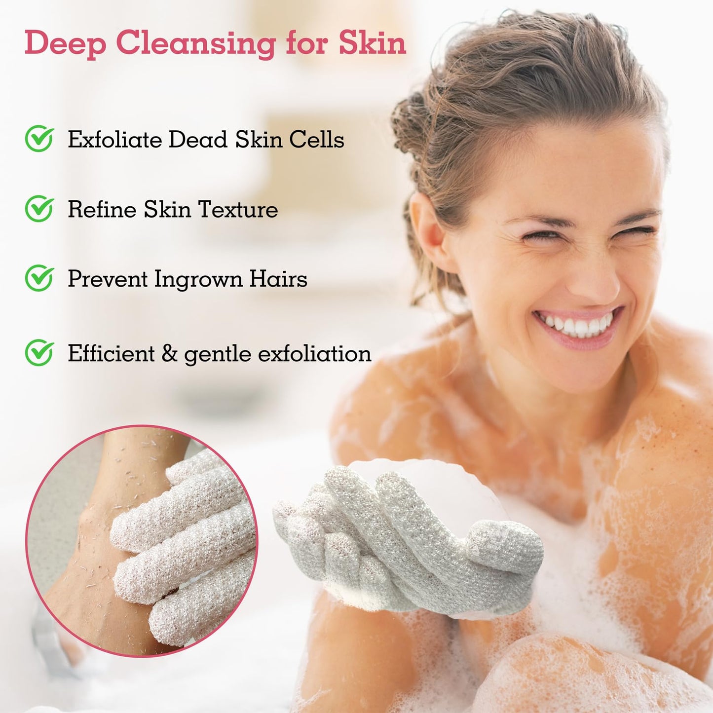 Evridwear Exfoliating Gloves for Shower, 100% Nylon Thick Soft Medium Heavy Bathing Gloves Dead Skin Remover Body Scrubber Smooth Skin with Hang Loop