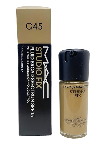 MAC Studio Fix Fluid SPF15 24hr Matte Foundation + Oil control - C45 (Medium beige with a olive undertone for medium skin) 1 Fl Oz/30 mL