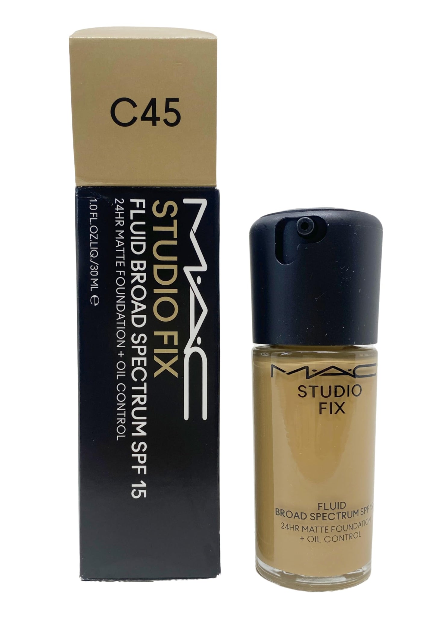 MAC Studio Fix Fluid SPF15 24hr Matte Foundation + Oil control - C45 (Medium beige with a olive undertone for medium skin) 1 Fl Oz/30 mL