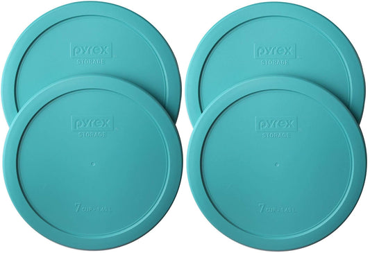 Pyrex 7402-PC 7-Cup Turquoise Plastic Food Storage Lid, Made in USA - 4 Pack
