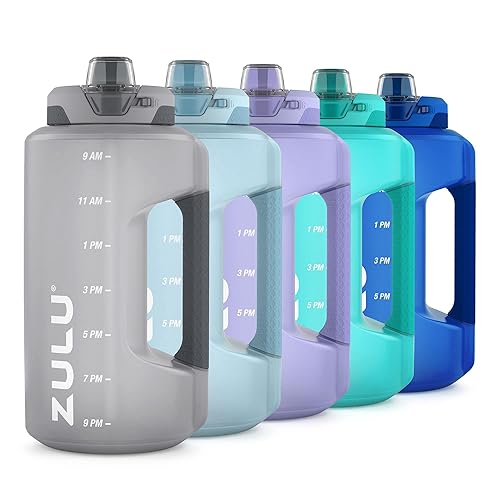 ZULU Goals 64oz Half Gallon Plastic Water Bottle with Straw and Time Marker | Large Reusable Jug with Handle and Leak Proof Lid for All Day