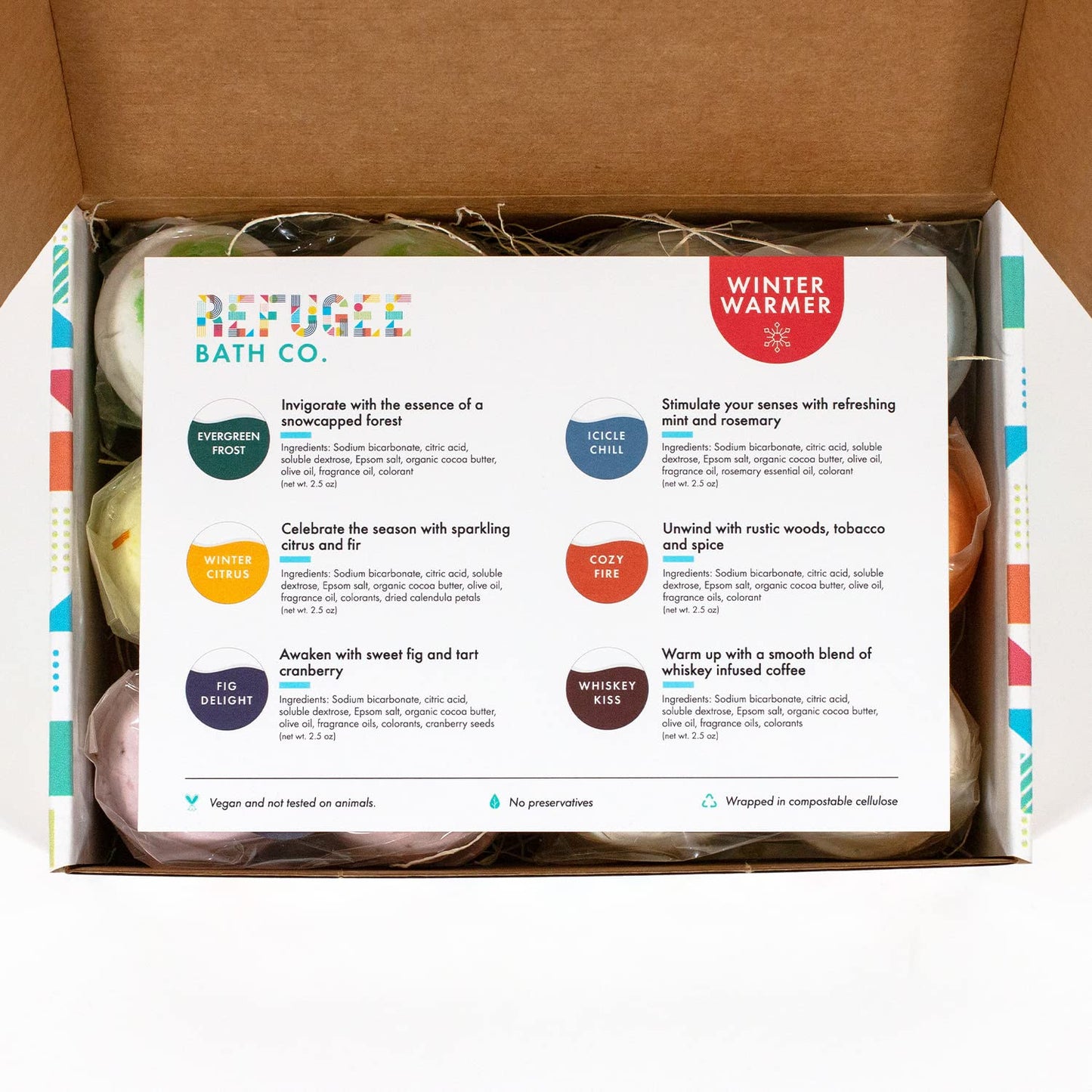 Refugee Bath Co. Variety Pack Bath Bombs, Winter Warmer Set, 2.5 oz, Support Refugee Employment in The USA