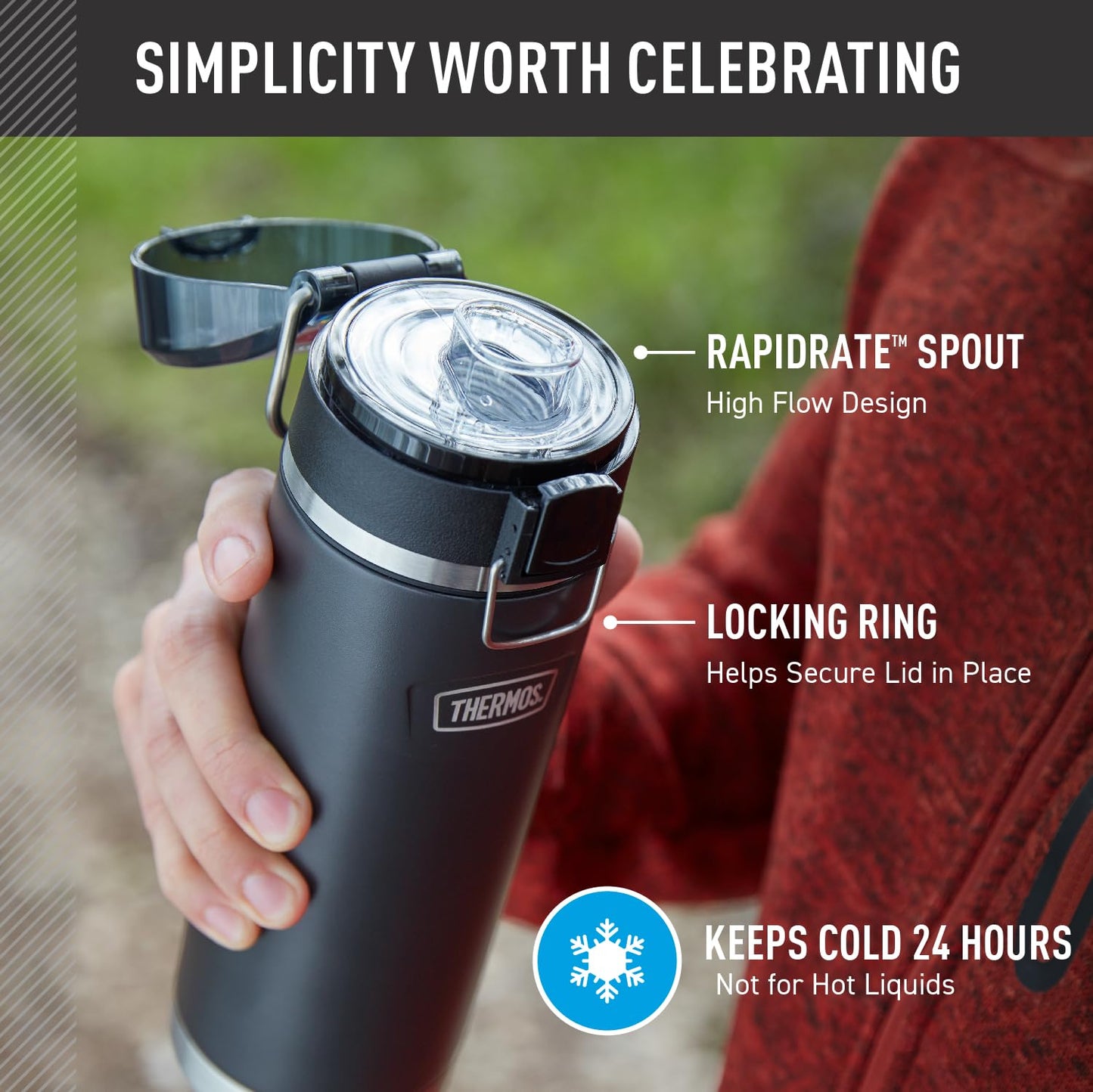 THERMOS ICON SERIES, Stainless Steel Water Bottle with Spout - 24 Ounce, Spruce - Vacuum Insulated Water Bottle with Lid