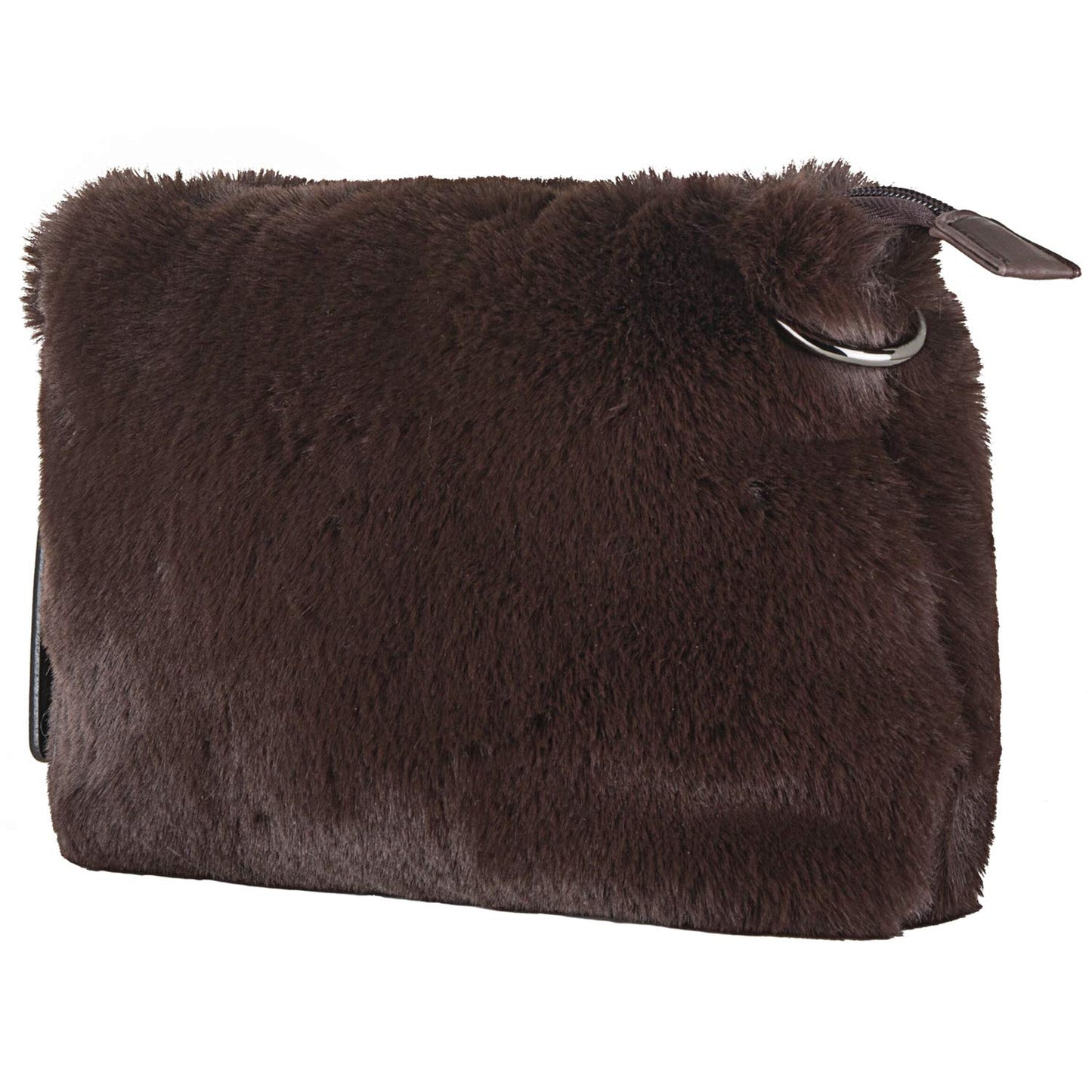 Luxe L 100% Faux Fur Purse for Women Soft Modern Crossbody Purse Handbag with Detachable and Adjustable Faux-Leather Strap, Chocolate Brown