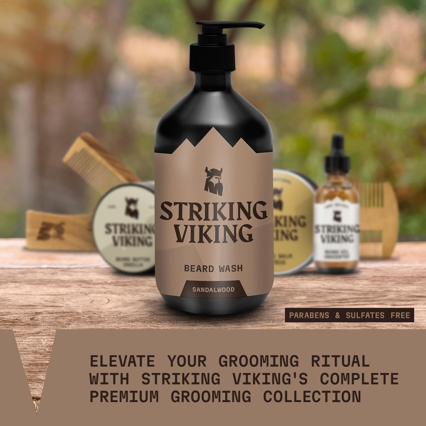 Striking Viking Sandalwood Beard Wash/Shampoo for Men - 17 Oz, Paraben & Sulfate Free, Jojobal Oil for all Beard Types - Promotes Healthy Growth