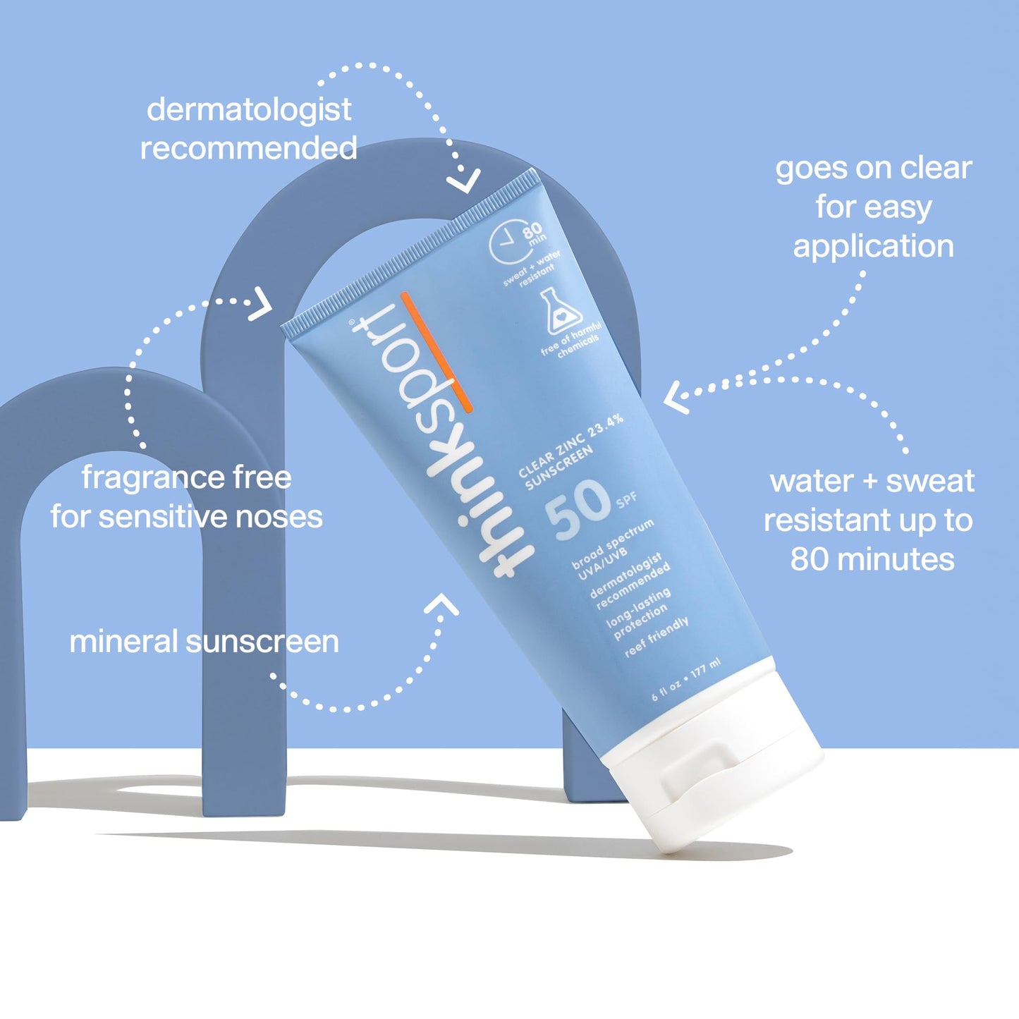 Thinksport SPF 50+ Mineral Sunscreen with Clear Zinc Oxide, 6 Fl Oz - Safe, Natural, Water Resistant, Broad Spectrum UVA/UVB Sun Screen for Sun