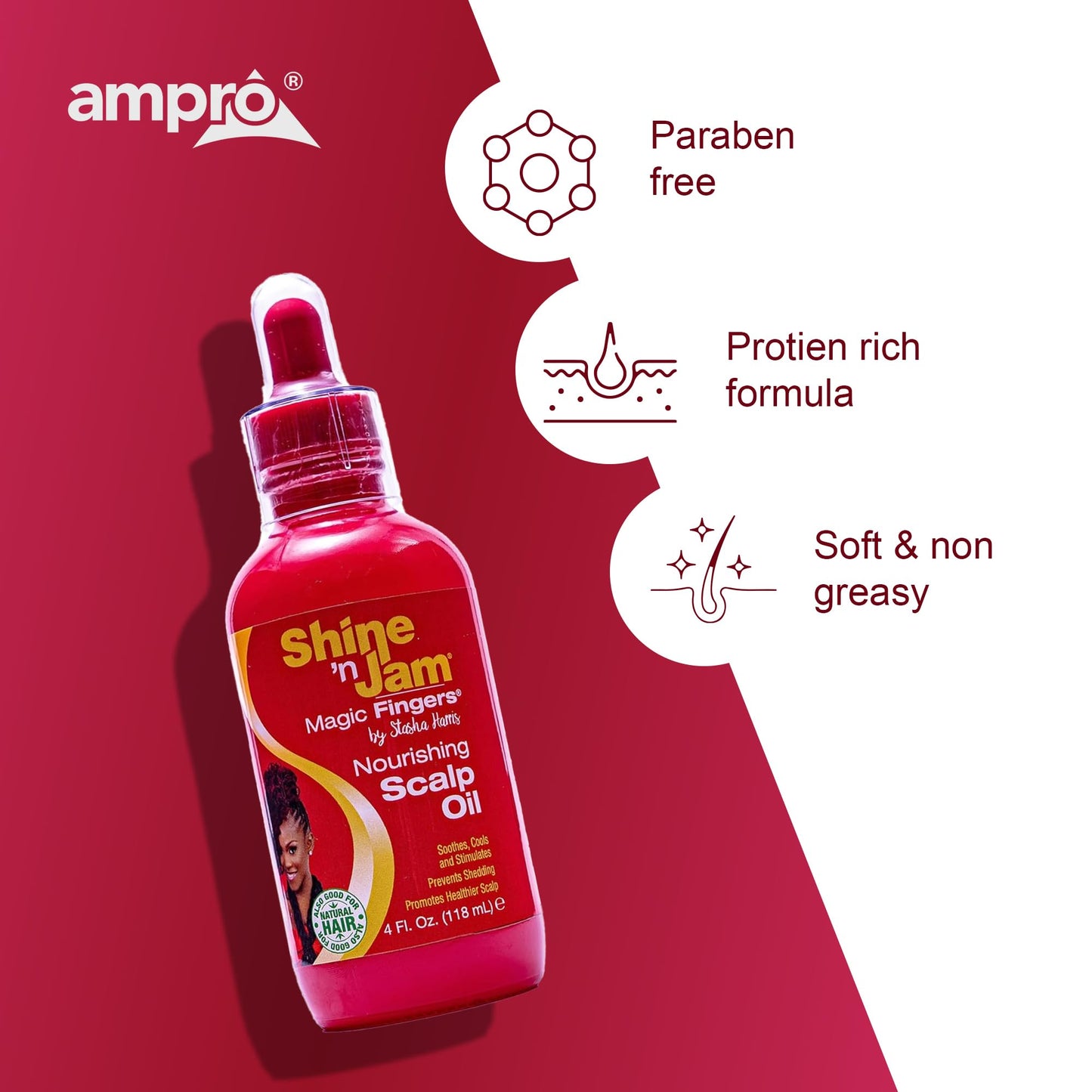 AmPro Shine-n-Jam Magic Fingers Nourishing Scalp Oil - Intensely Moisturizes and Soothes Dry or Sensitive Areas - Formulated with Natural Oils