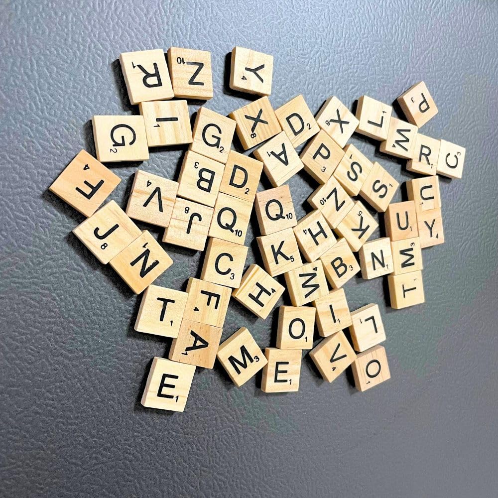 YJ PREMIUMS 100 PC Wood Magnetic Letter Tiles Magnets Big Large Square Wooden Alphabet Letters Tile Magnet Pieces for Fridge Refrigerator Wall Fun Learning Decorative Game Board for Adults (100)
