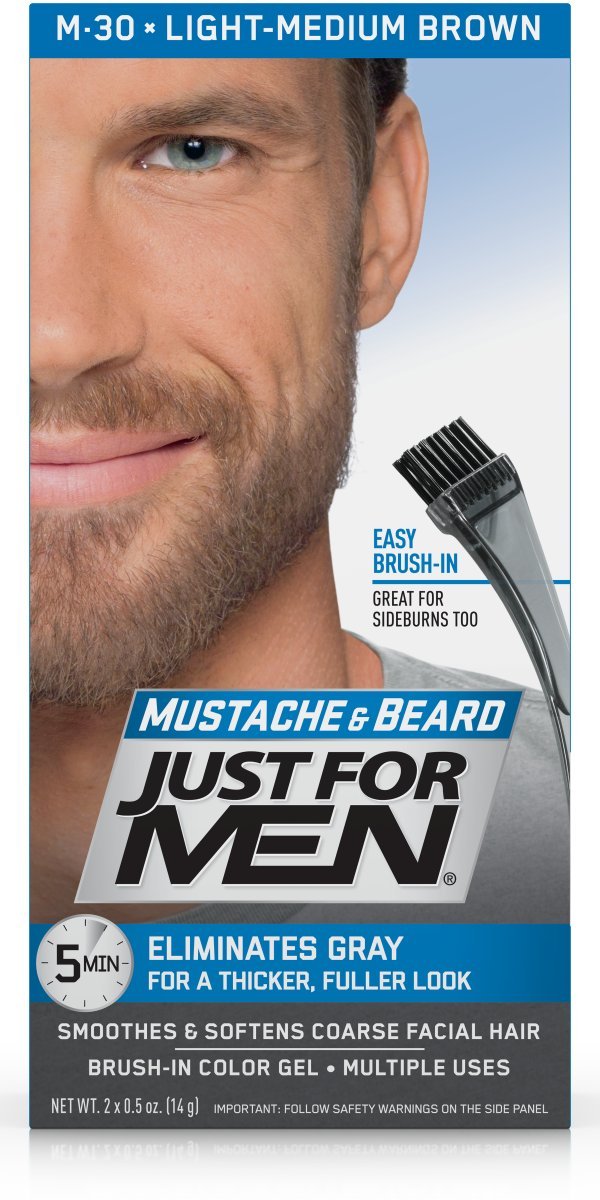 Just For Men Mustache & Beard, Beard Coloring for Gray Hair with Brush Included - Color: Light-Medium Brown, M-30