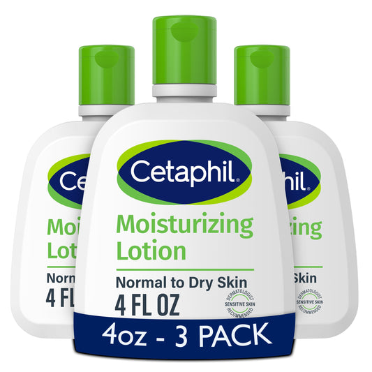 Cetaphil Face & Body Moisturizer, Hydrating Moisturizing Lotion for All Skin Types, Suitable for Sensitive Skin, NEW 4 oz Pack of 3, Fragrance Free