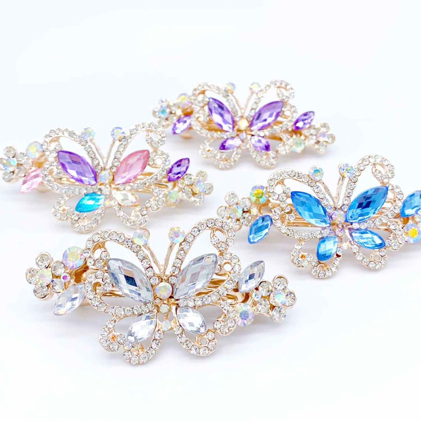 4 PCS Hair Clips for Women Ladies, Butterfly Design Crystal Rhinestones French Barrettes Spring Hair Barrettes Clip, Women Fashion Ponytail Holders