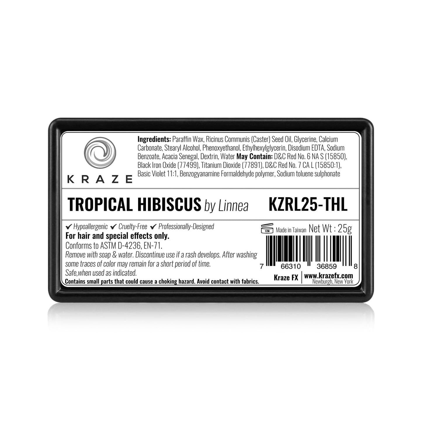 Kraze FX Dome Stroke - Tropical Hibiscus by Linnea (25 gm), Professional 1-Stroke Split Cake, Hypoallergenic, Non-Toxic, Water Activated Face & Body