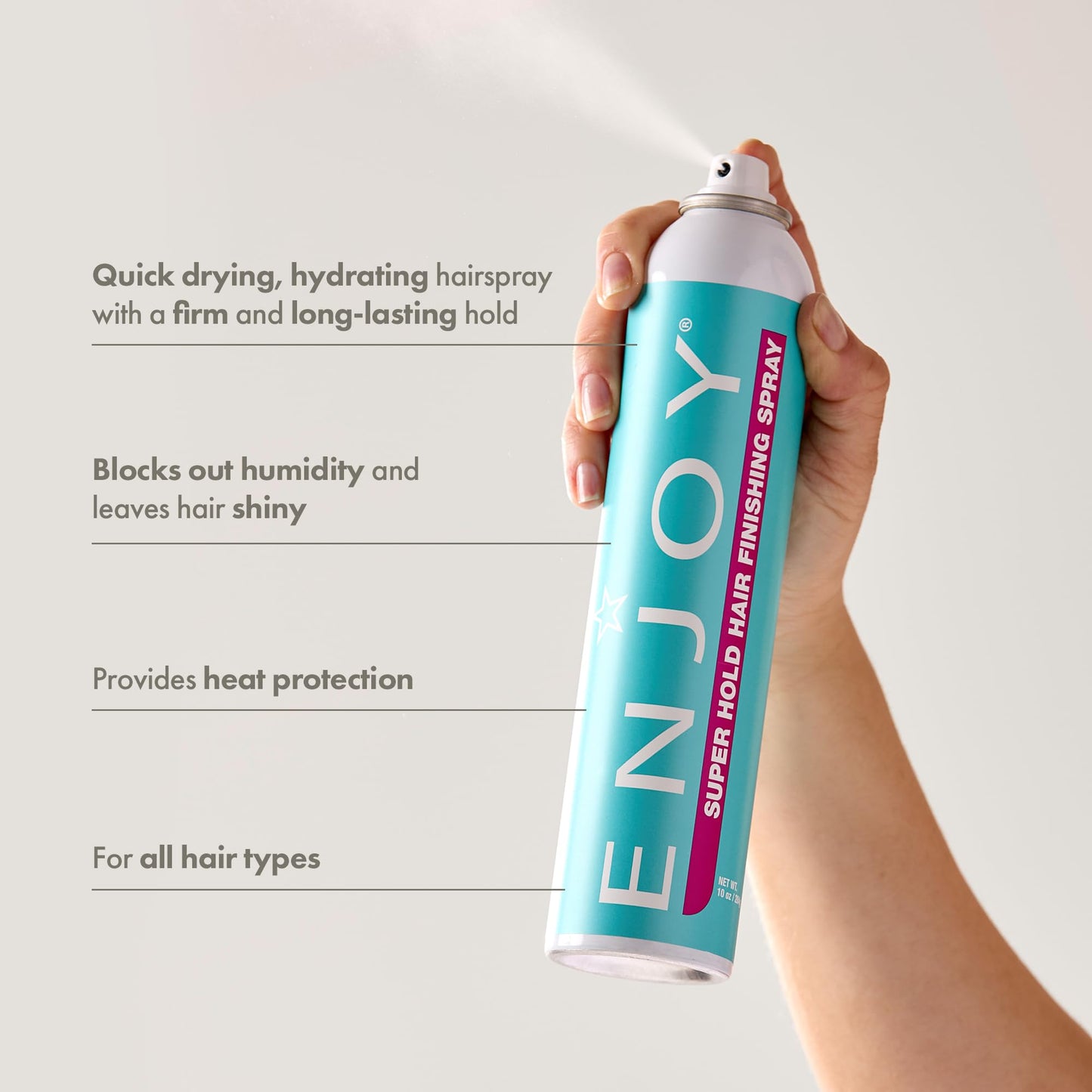 Enjoy Hair Finishing Spray - Quick Drying Versatile Styling - Provides Volume Shine Control - Firm Flexible Hold For All Hair Types (10 Oz)