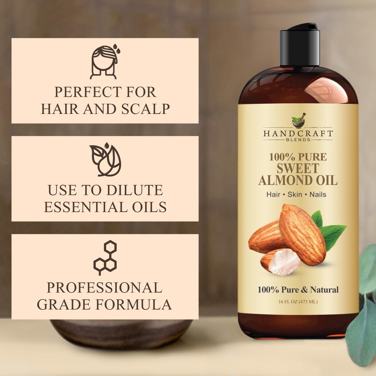 Handcraft Blends Sweet Almond Oil | 100% Pure and Natural | Bath & Body Oil | Premium Grade Carrier Oil | Skin | Hair | Body | Massage | Hexane-Free | Beauty and Personal Care Handcraft Blends