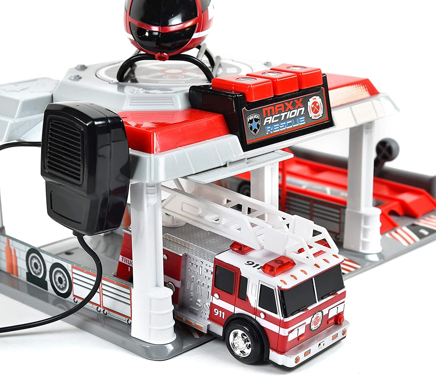 Fire & Rescue Garage Toy Set with Lights & Sounds – Parking Garage, Vehicle Lift, Intercom, Helicopter & Fire Truck with Friction Motor for Kids