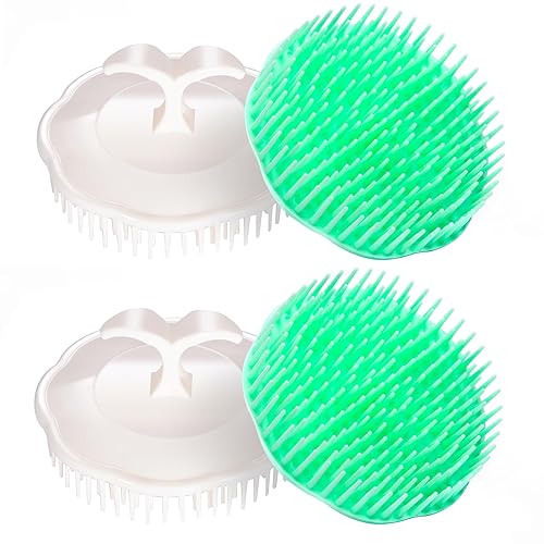 Aroveea Hair Scalp Brush Dandruff Cleaning Brush Shower Scalp Shampoo Brush Scalp Massager Pack of 4 (White and Green)