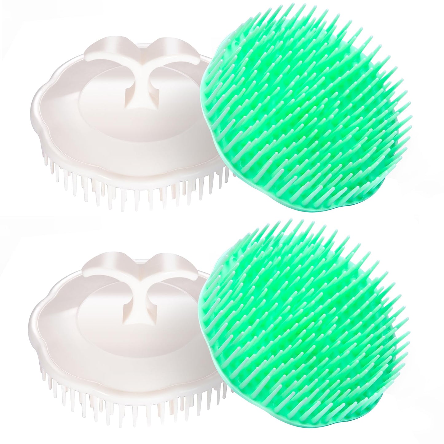 Aroveea Hair Scalp Brush Dandruff Cleaning Brush Shower Scalp Shampoo Brush Scalp Massager Pack of 4 (White and Green)