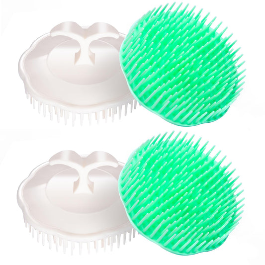 Aroveea Hair Scalp Brush Dandruff Cleaning Brush Shower Scalp Shampoo Brush Scalp Massager Pack of 4 (White and Green)