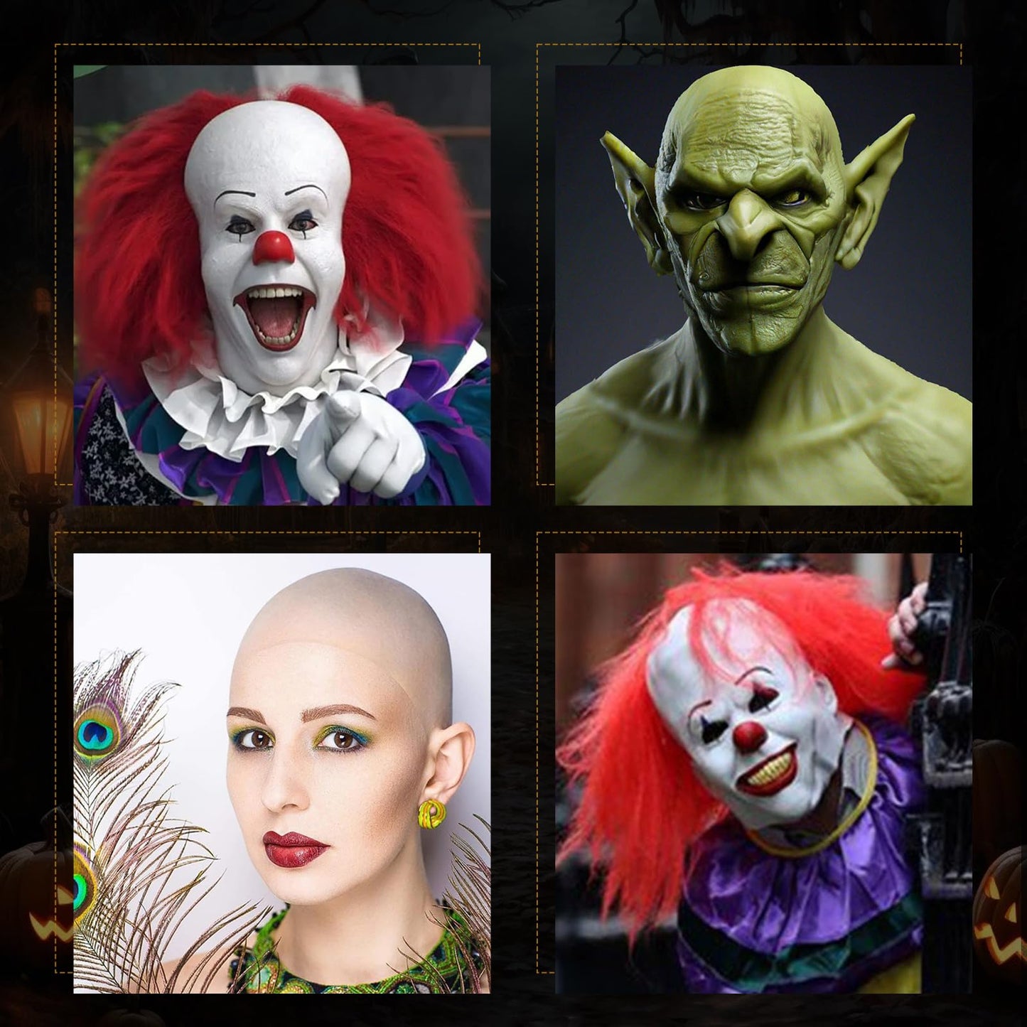 Bald Cap Halloween Makeup Kit for Men & Woman, Complete Bald Cap Costume Character Set , SFX Makeup Kit, Professional Realistic Bald Cap Kits