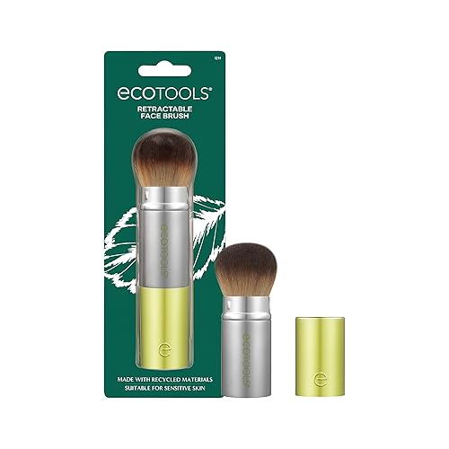 EcoTools Retractable Face Makeup Brush, Kabuki Brush for Foundation, Blush, Bronzer, & Powder, Travel Friendly & Perfect for On The Go, Eco Friendly