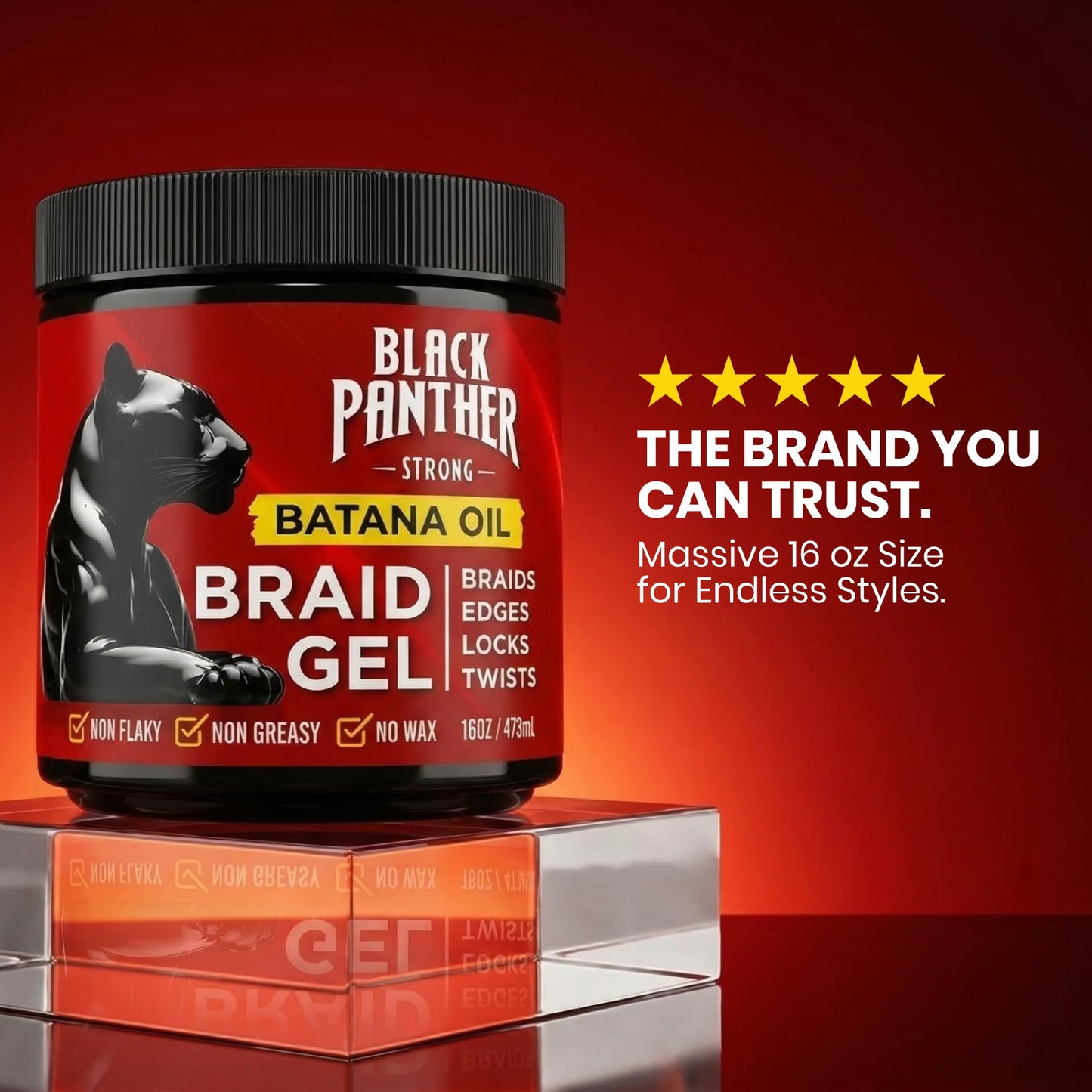 Black Panther Batana Oil Braid Gel | 2-in-1 Non Flaky, Non Greasy, No Wax No Sulfates No Parabens, Perfect for Braids, Edges, Locks, & Twists | 16 oz