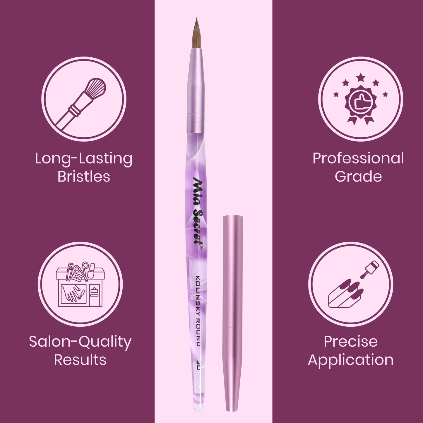 Mia Secret - Nail Brush KOLINSKY ROUND BRUSH ART 3D (Purple) Beauty & Personal Care Mia Secret