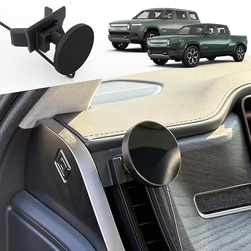 TWRAPS Dashboard Phone Holder (Magnetic Charger) for Rivian R1S & R1T, Compatible with iPhone and Android Cases, No Glue or Screws Anchors on Dash AC…