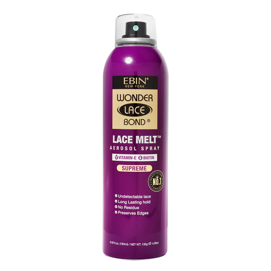 Wonder Lace Melt Aerosol Spray - Vitamin E Biotin Infused 6.08 fl.oz./180ml Preserves Edges & Undetectable Lace Long lasting hold No Residue glueless