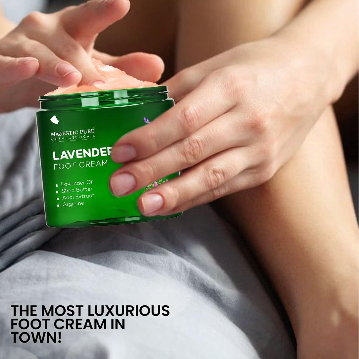 Majestic Pure Lavender Oil Foot Cream, Warming Cream - Calluses, Dry Cracked Feet, Hands, Heels, Elbow, Nails, and Knees - Softens & Moisturizes Skin
